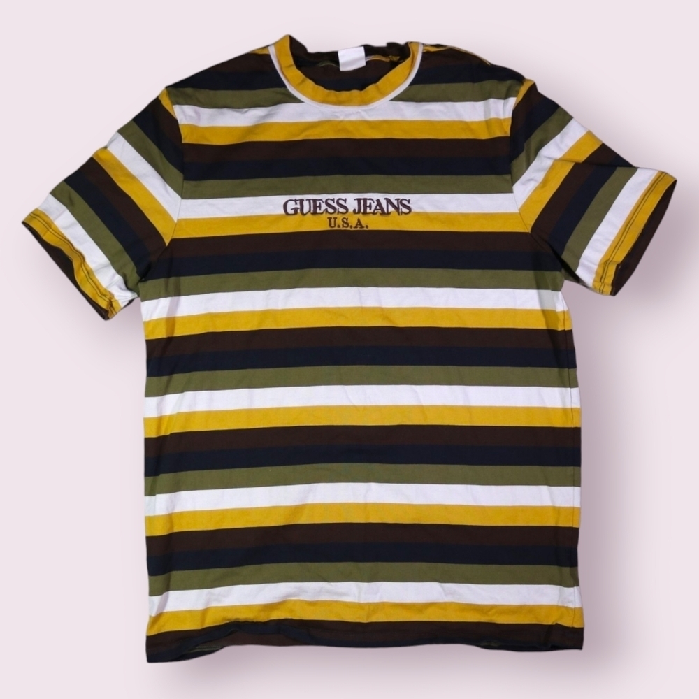 Vintage Guess Jeans USA Striped T-Shirt Men's S Multi-Color Made In USA Y2K